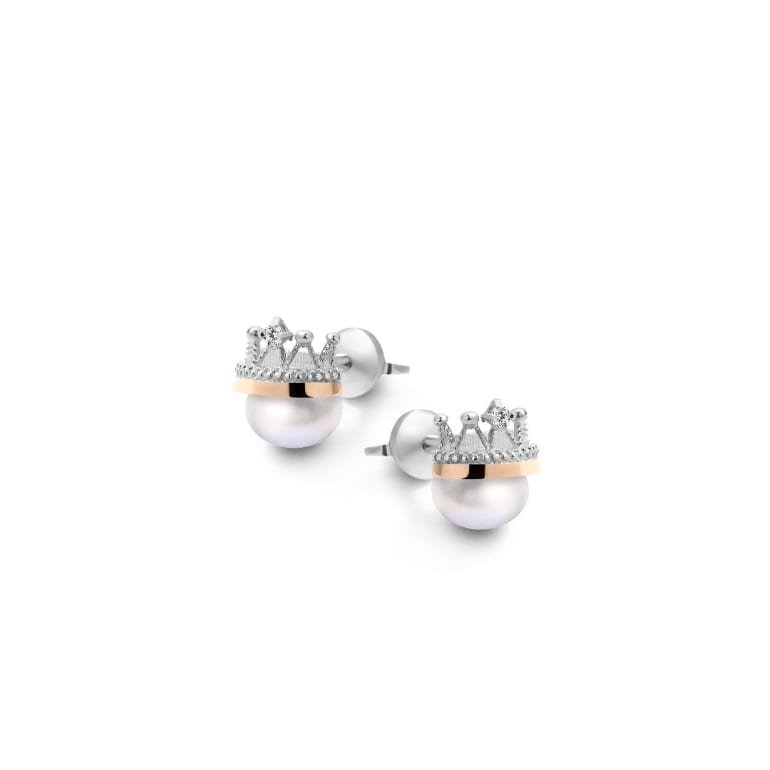 Sterling silver screw back stud earrings with cultivated pearls and cubic zirconia