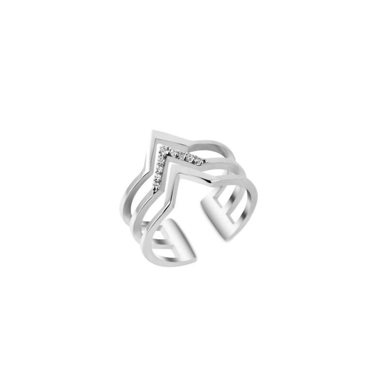 Minimalistic geometric sterling silver ring with cubic zirconia