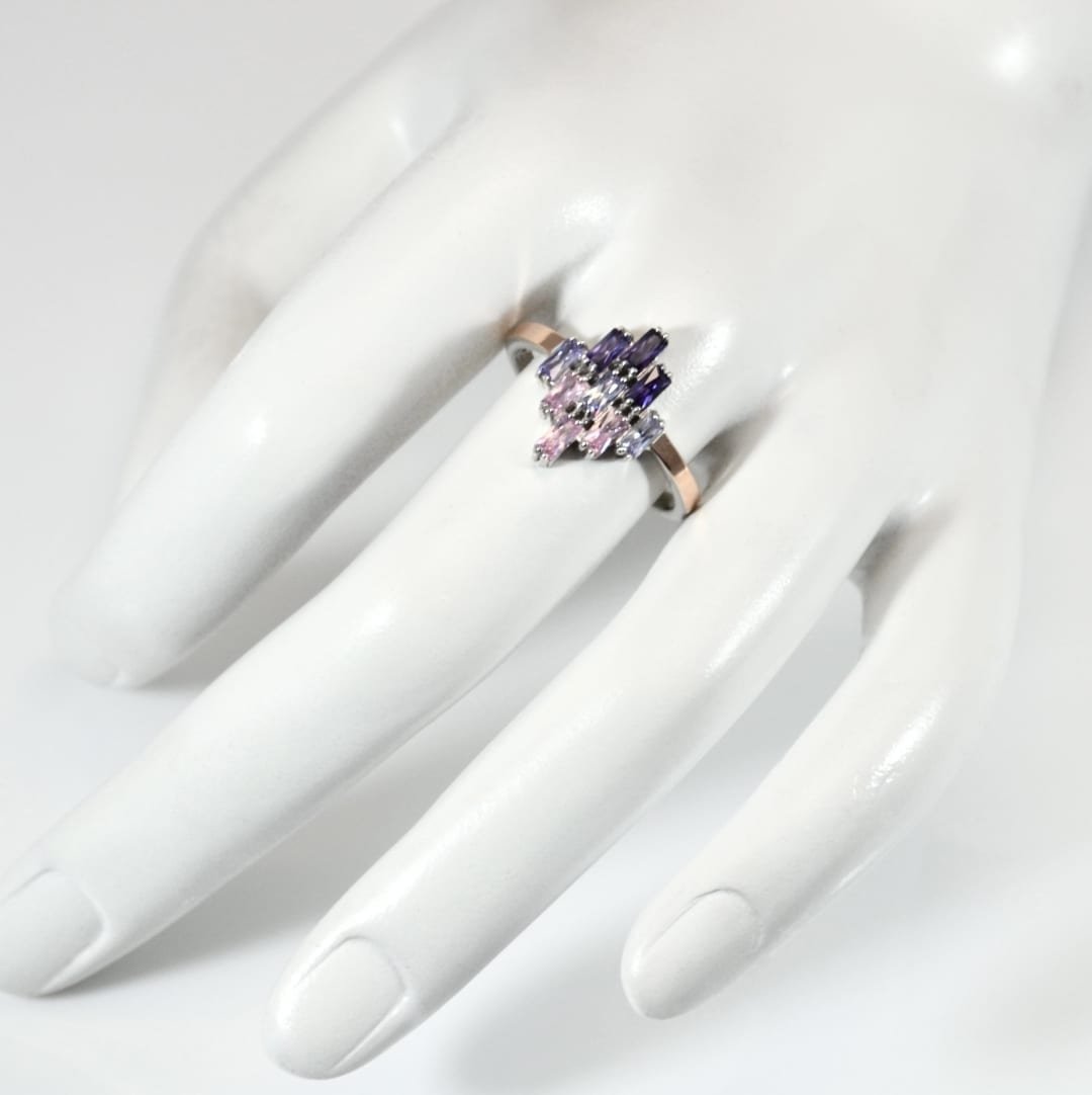 Sterling silver ring with gold plates with purple and pinkcubic zirconia