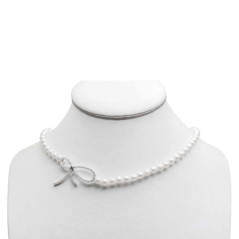Sterling silver necklace with cultivated pearls and cubic zirconia