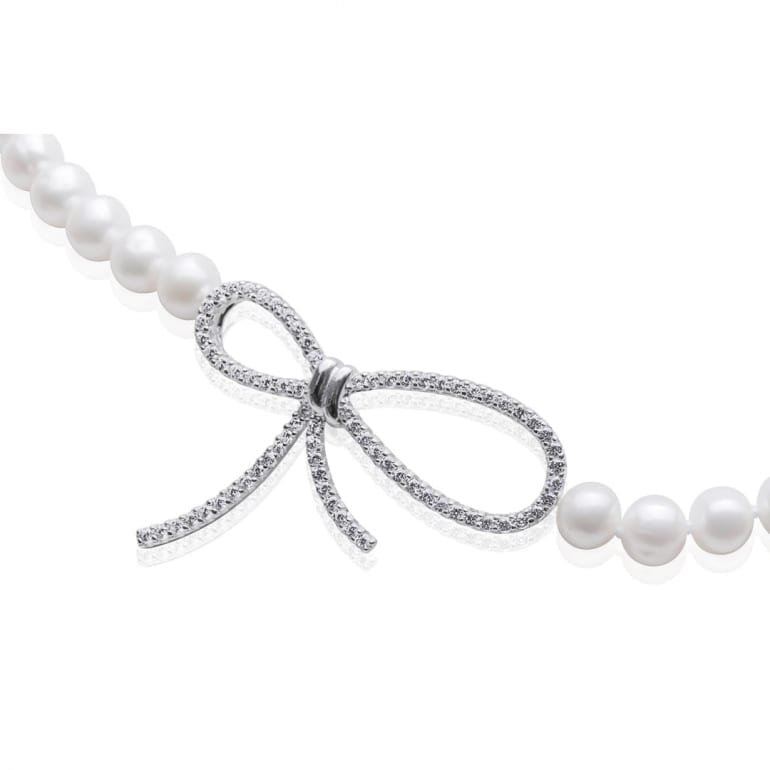 Sterling silver necklace with cultivated pearls and cubic zirconia