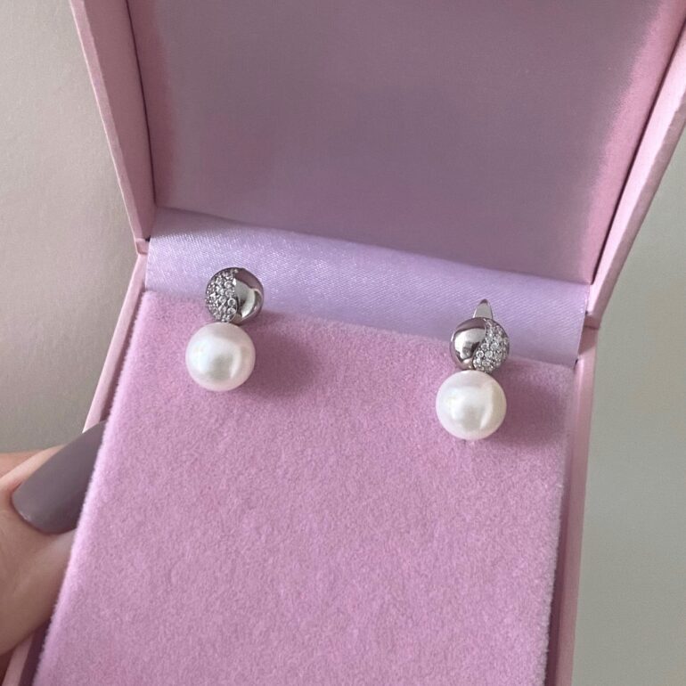 Sterling Silver Earrings With Cultivated Pearls And Cubic Zirconia
