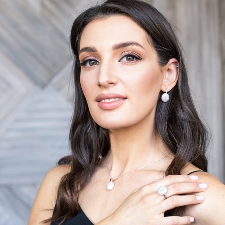 Sterling silver earrings ring pendant with cultivated pearl