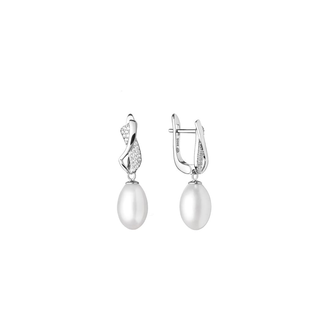 Sterling silver earrings with cultivated pearls and cubic zirconia