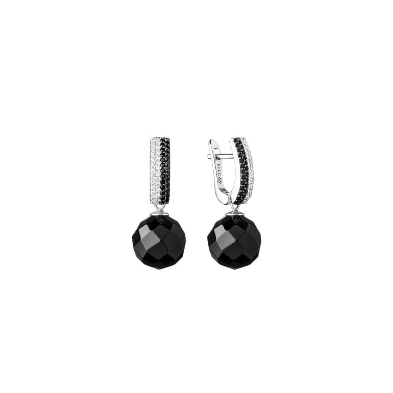 Sterling silver earrings with cubic zirconia and onyx