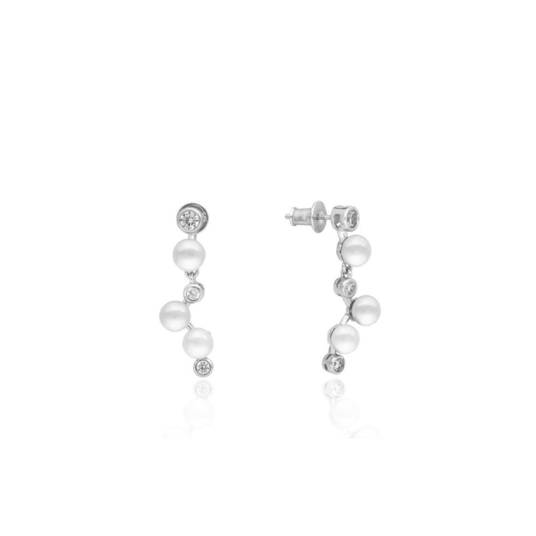 Sterling silver earrings with cultivated pearls and cubic zirconia