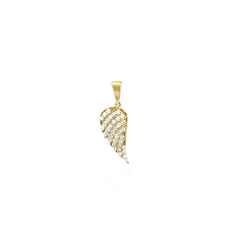 Yellow gold pendant with cubic zirconia angel wing