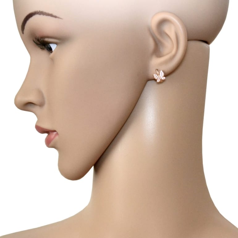 Rose gold earrings with cubic zirconia butterflies