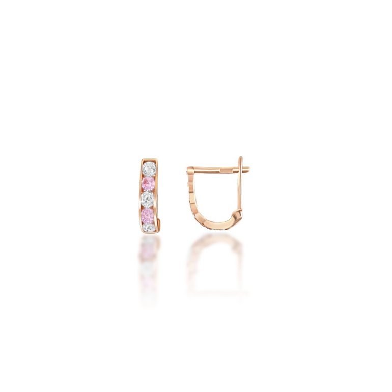 Rose gold earrings with light pink and white cubic zirconia