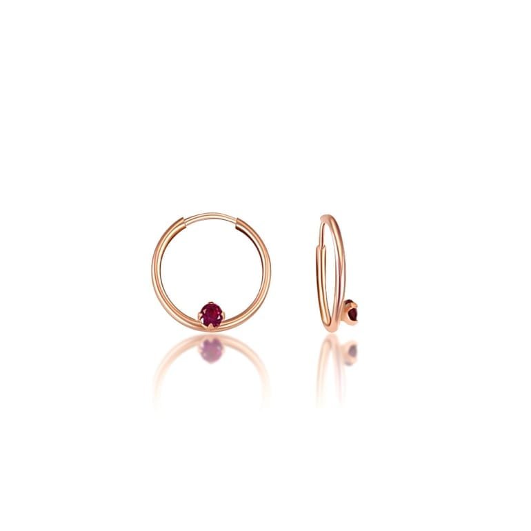 rose gold hoops with purple cubic zirconia