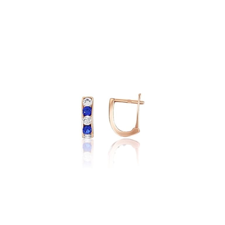 Rose gold earrings with blue and white cubic zirconia
