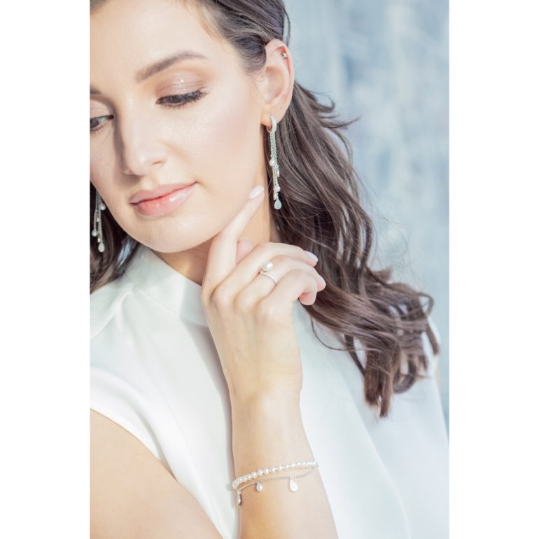 Sterling silver bracelet earrings ring with cultivated pearls