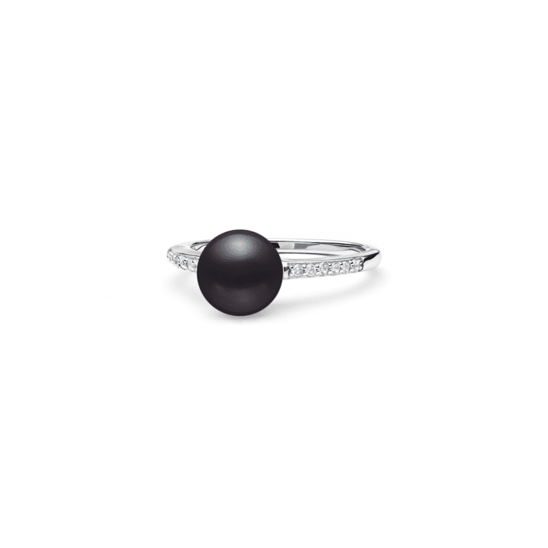Sterling silver ring with cultivated pearl and cubic zirconia