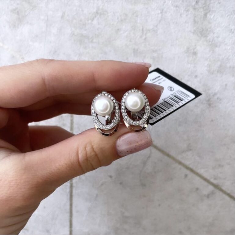 Sterling Silver Earrings With Gold Plates And Cultivated Pearls