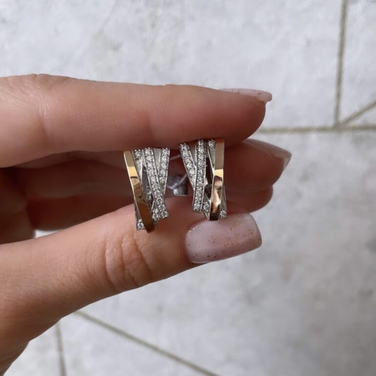 Sterling Silver Earrings With 9ct Gold Plates And Cubic Zirconia