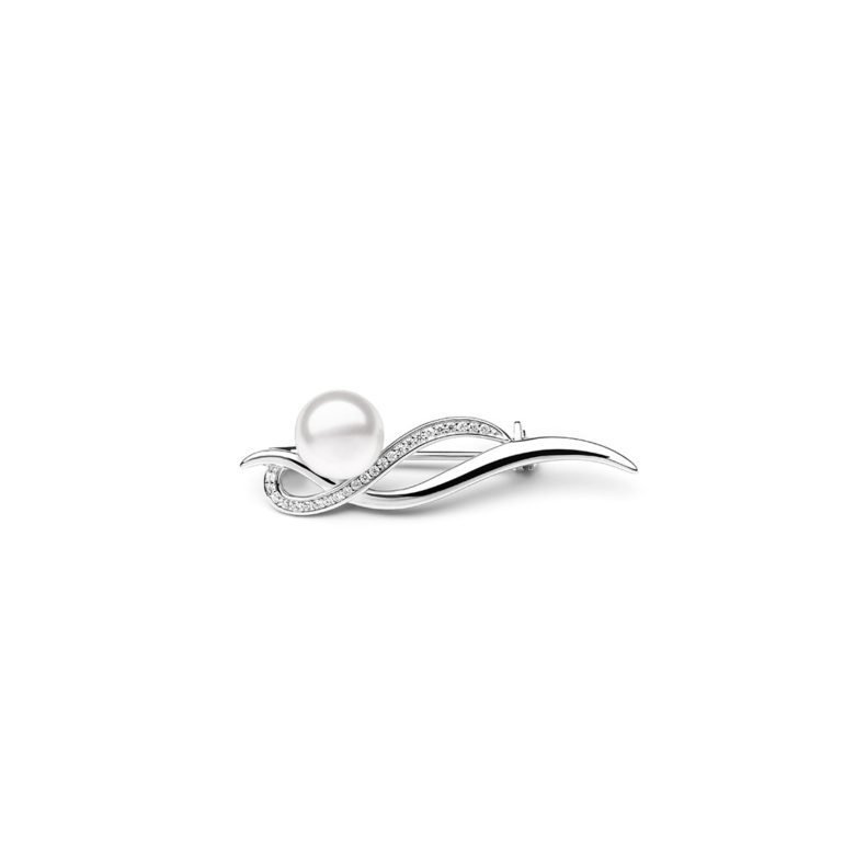 sterling silver brooch with cultivated pearl and cubic zirconia