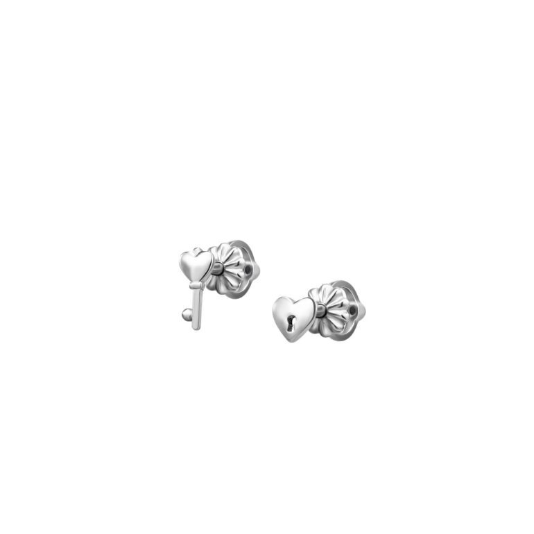 sterling silver earrings symbolic key and heart shape lock