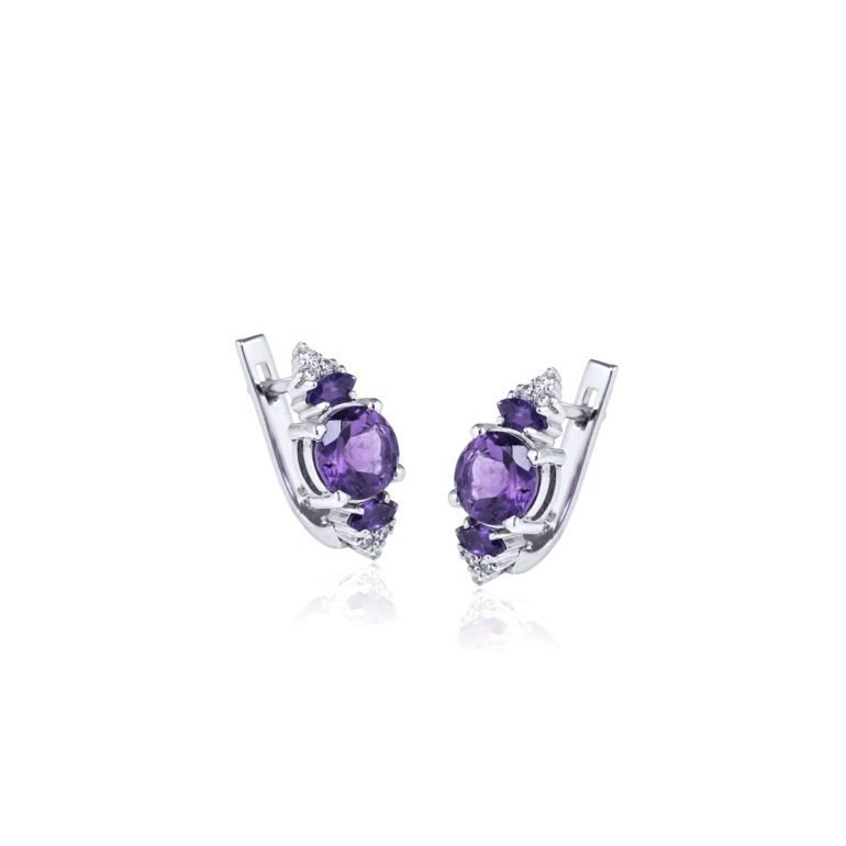 sterling silver earrings with amethyst and cubic zirconia