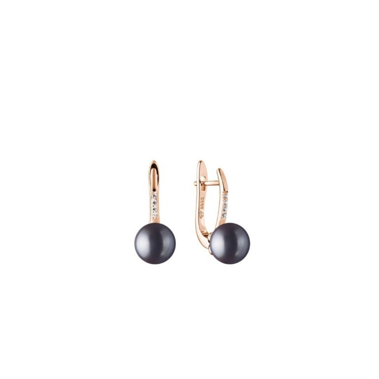 sterling silver earrings with black cultivated pearl and cubic zirconia