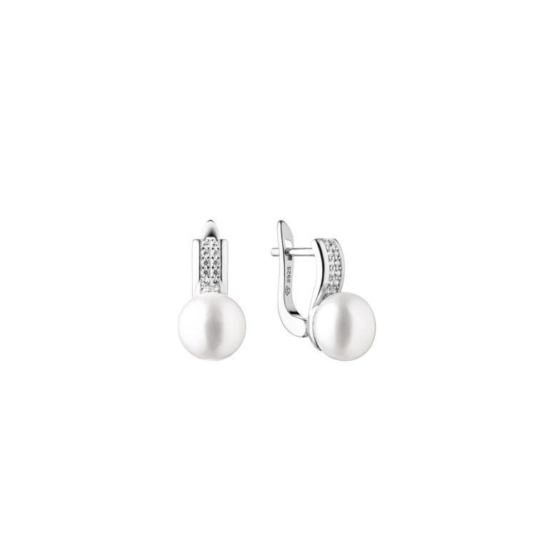 sterling silver earrings with cultivated pearls and cubic zirconia