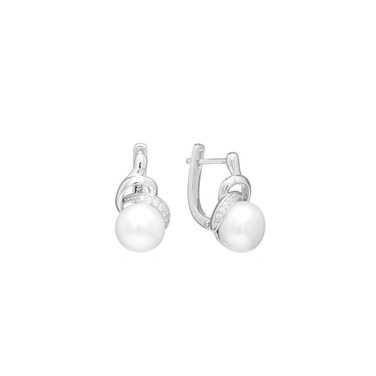 sterling silver earrings with cultivated pearl and cubic zirconia