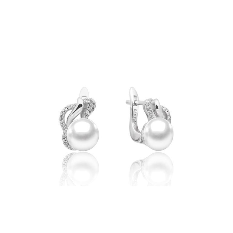 sterling silver earrings with cultivated pearls and cubic zirconia