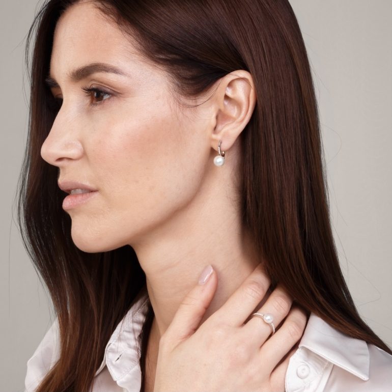 sterling silver earrings with cultivated pearls and cubic zirconia