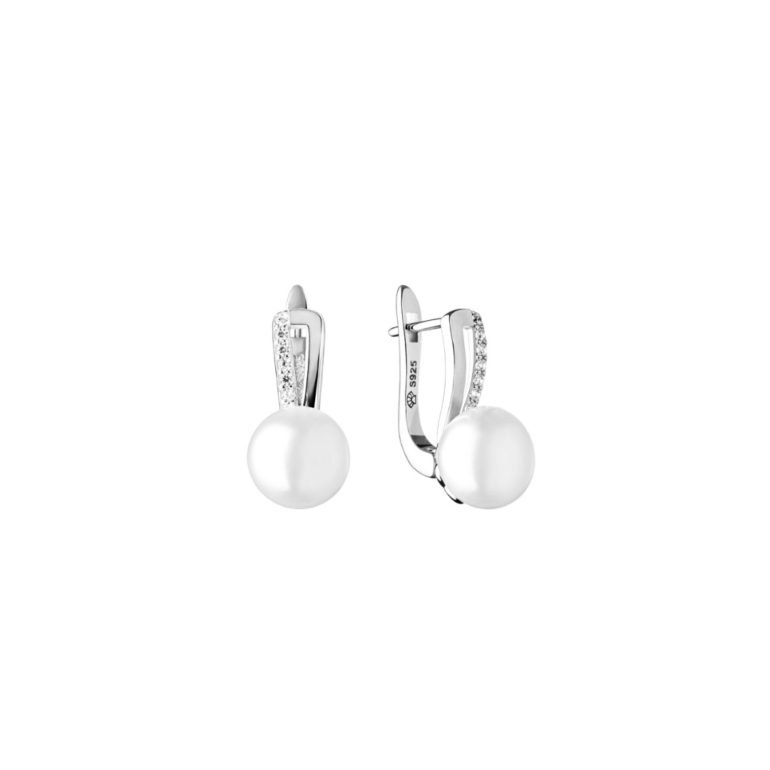 sidabriniai auskarai su kultivuotais perlais ir cirkoniu