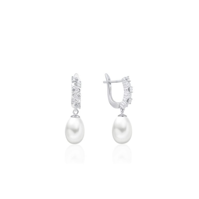 sidabriniai auskarai su kultivuotais perlais ir cirkoniu