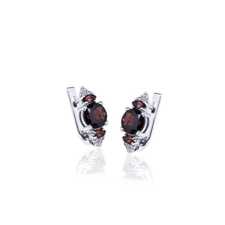 sterling silver earrings with garnet and cubic zirconia