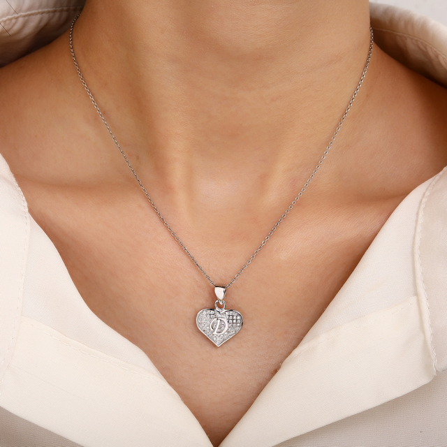 Sterling Silver Pendant – Heart With Initial D