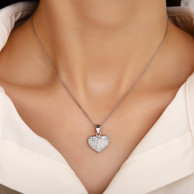 Sterling Silver Pendant – Heart With Initial I