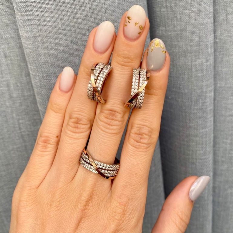 Sterling Silver Ring With Gold Plates And Cubic Zirconia