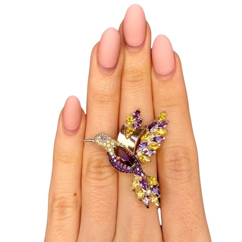 Sterling Silver Brooch With Gold Plates And Cubic Zirconia