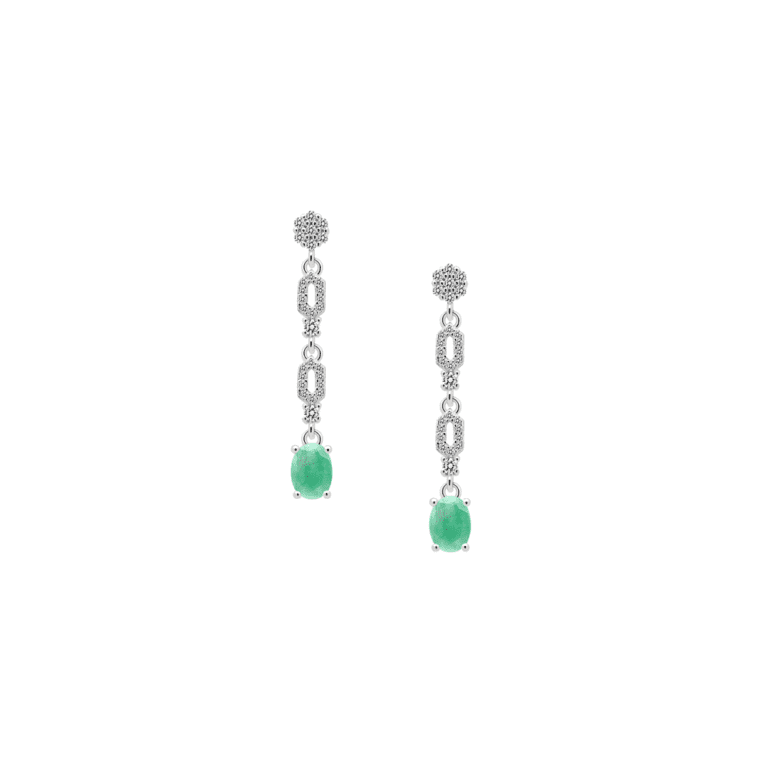 sterling silver earrings with emerald and cubic zirconia