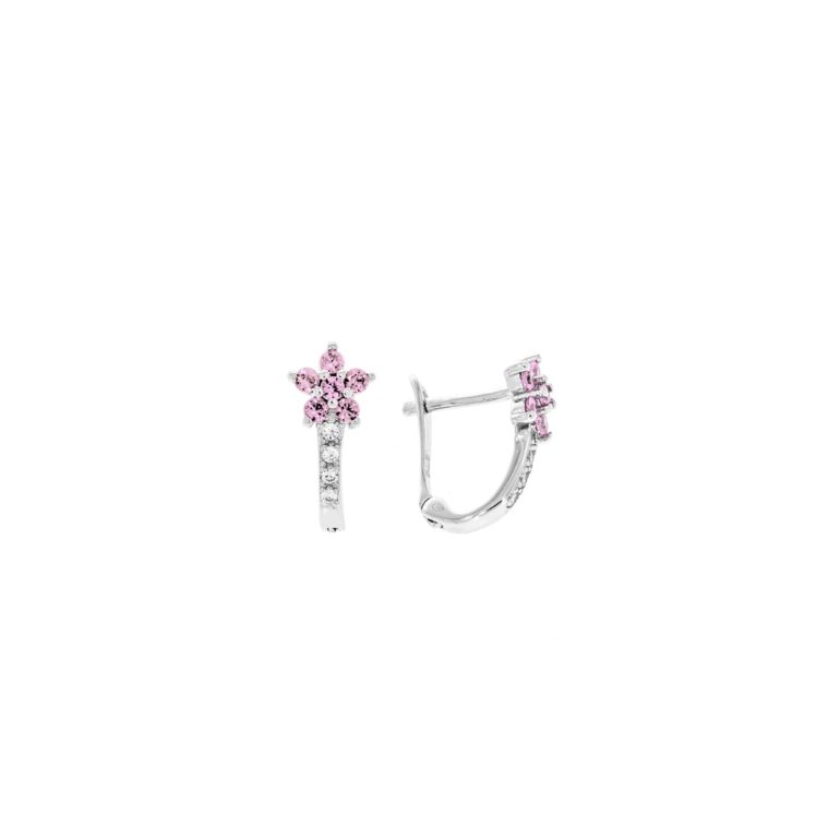 sterling silver earrings with pink cubic zirconia - flower