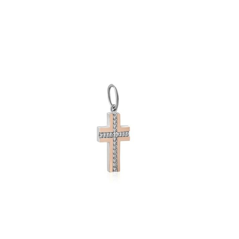 sterling silver pendant with gold plates and cubic zirconia - cross