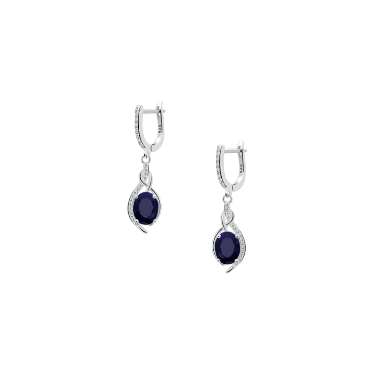sterling silver earrings with sapphire and cubic zirconia