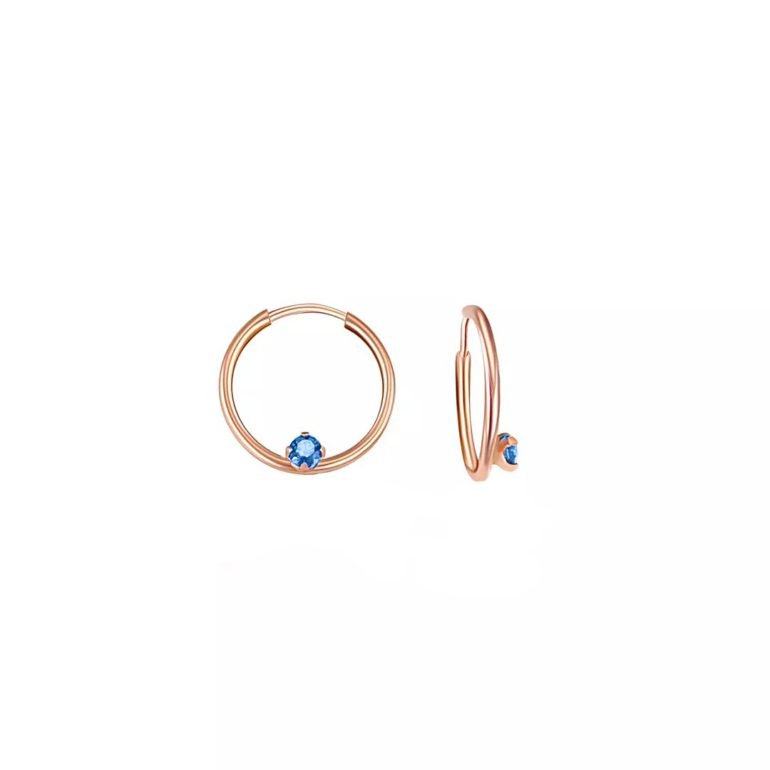 14ct rose gold hoop earrings with light blue cubic zirconia