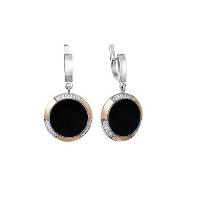 gold plated sterling silver earrings with onyx and cubic zirconia