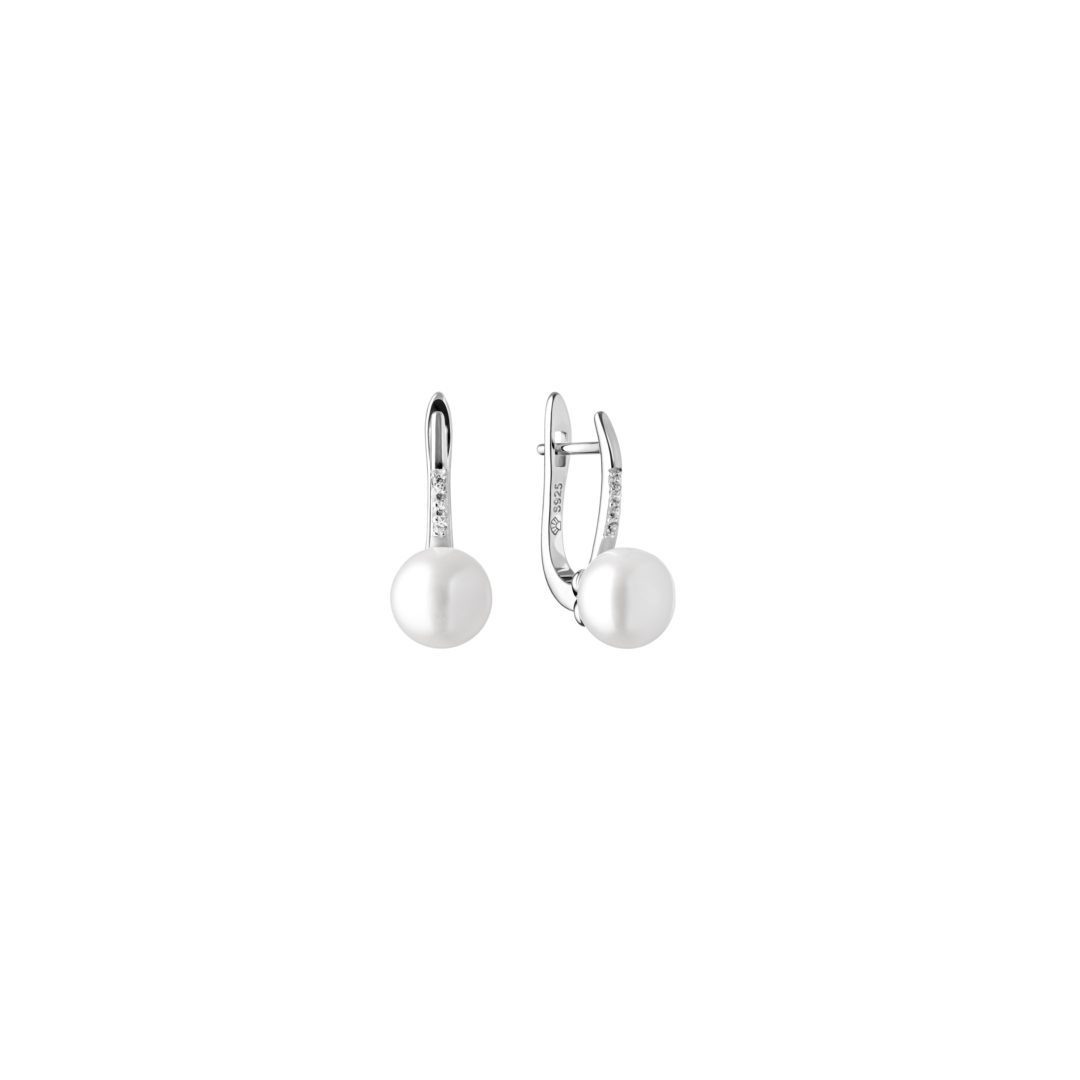 sterling silver earrings with cultivated pearls and cubic zirconia