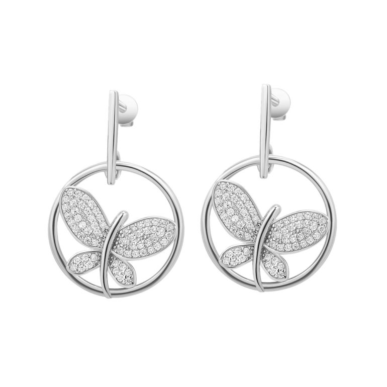 Sidabriniai auskarai su baltos spalvos fianitais – drugeliai