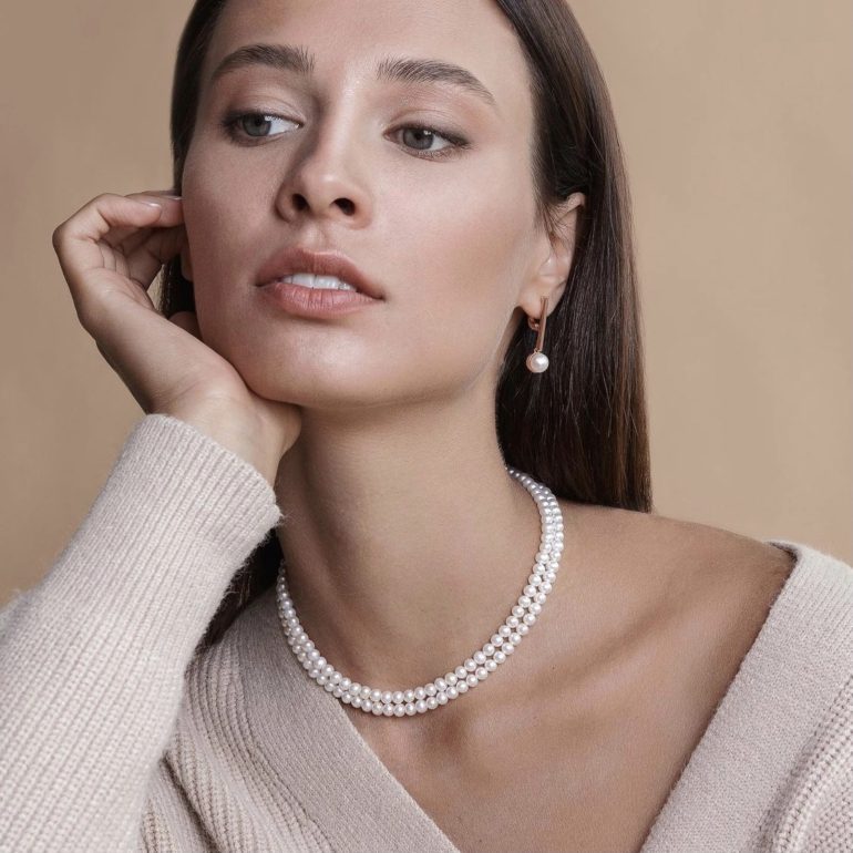 sterling silver necklace with cultivated pearls double