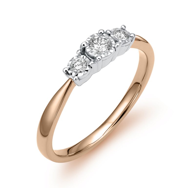 Raudono ir balto aukso žiedas su deimantais