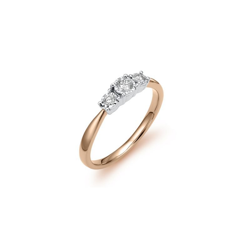 14ct rose and white gold ring with diamonds