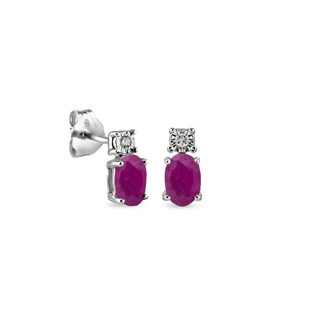 white gold earrings with ruby and diamonds