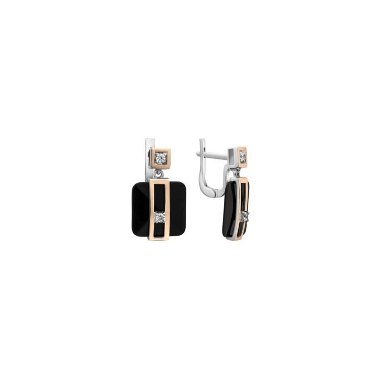 gold plated sterling silver earrings with onyx and cubic zirconia