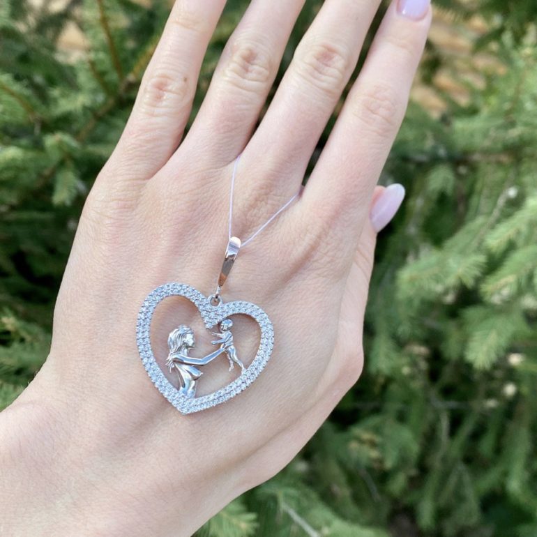 Sidabrinis Pakabukas Su Auksine Plokštele Ir Cirkoniais - Mama