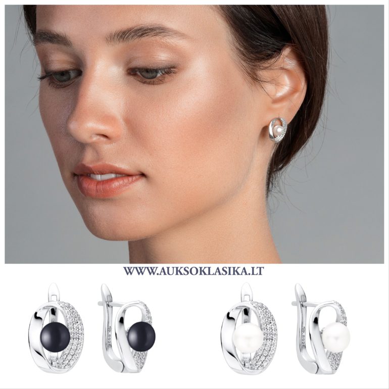 Sidabriniai Auskarai Su Kultivuotais Perlais Ir Cirkoniu