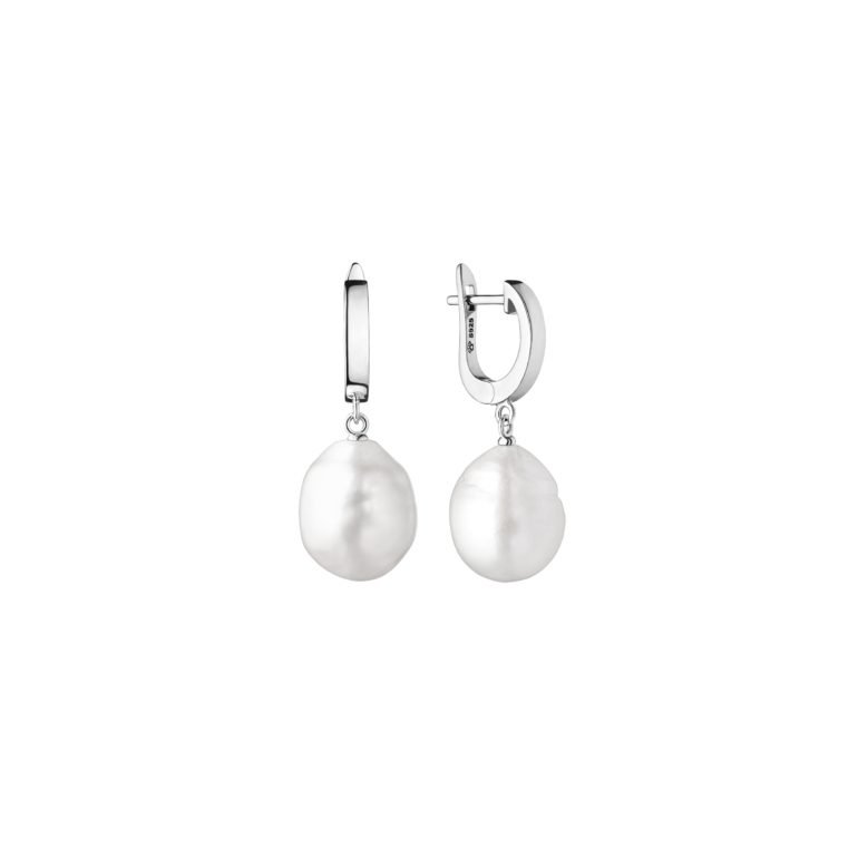 Elegantiški sidabriniai auskarai su dideliais baltais kultivuotais perlais